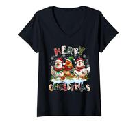 Donna Merry Chickmas Chicken Lovers Christmas Lights Farmer Xmas Maglietta con Collo a V