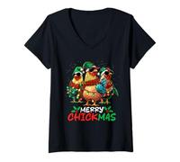 Donna Merry Chickmas Chicken Lovers Christmas Lights Farmer Xmas Maglietta con Collo a V