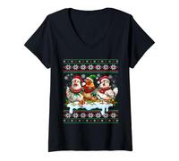 Donna Merry Chickmas Ugly Sweater Chicken Lovers Christmas Outfit Maglietta con Collo a V