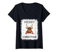 Donna Merry Christmas Bleached Renna Rudolph Uomini Donne Bambini Maglietta con Collo a V