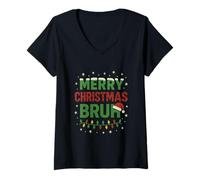 Donna Merry Christmas Bruh Cappello Babbo Natale Luci Meme Natale Maglietta con Collo a V