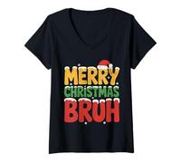 Donna Merry Christmas Bruh Meme - Divertente Detto per Brother Boys Men Maglietta con Collo a V
