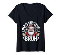 Donna Merry Christmas Bruh Meme - Divertente Detto per Brother Boys Men Maglietta con Collo a V