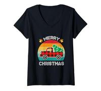 Donna Merry Christmas Buffalo Truck Tree Red Plaid Uomini Donne Bambini Maglietta con Collo a V