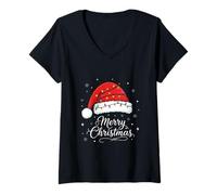 Donna Merry Christmas Lights Rosso, Cappello di Babbo Natale, Famiglia, Uomo, Donna Maglietta con Collo a V
