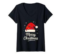 Donna Merry Christmas Lights Rosso, Cappello di Babbo Natale, Famiglia, Uomo, Donna Maglietta con Collo a V