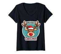 Donna Merry Christmas Red Nose Renna Carino Cartoon Bambini Luci Maglietta con Collo a V