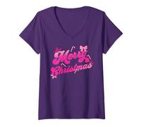 Donna Merry Christmas Sassy Pink Xmas Cute Holidays Baddie Maglietta con Collo a V