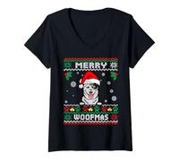 Donna Merry Christmas Woofmas Australian Cattle Dog Funny Xmas Maglietta con Collo a V
