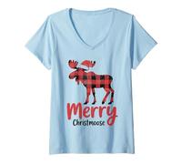 Donna Merry Christmoose - Cappello di Babbo Natale con Alce Maglietta con Collo a V