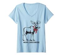 Donna Merry Christmoose - Cappello di Babbo Natale con Alce Maglietta con Collo a V