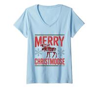 Donna Merry Christmoose - Cappello di Babbo Natale con Alce Maglietta con Collo a V