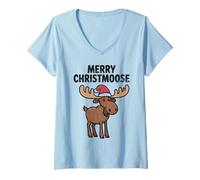 Donna Merry Christmoose - Cappello di Babbo Natale con Alce Maglietta con Collo a V