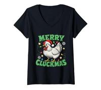 Donna Merry Cluckmas Chicken Christmas Funny Maglietta con Collo a V