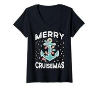 Donna Merry Cruisemas - Pigiama Natalizio con luci Natalizie Maglietta con Collo a V