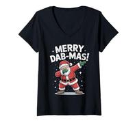 Donna Merry Dabmas Xmas Divertente Babbing Christmas Maglietta con Collo a V