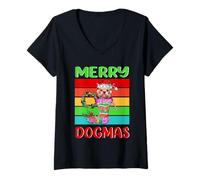 Donna Merry Dogmas Bulldog Christmas Dog Puppy Funny Xmas Maglietta con Collo a V