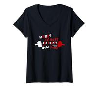 Donna Merry Fitness Happy New Rear Funny Gym Workout Christmas Maglietta con Collo a V