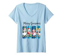 Donna Merry Goosemas Christmas Cheer Festive Ducks Maglietta con Collo a V