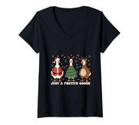 Donna Merry Goosemas Christmas Just A Festive Goose Uomini Donne Bambini Maglietta con Collo a V