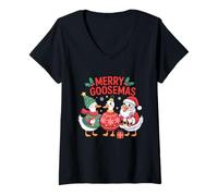 Donna Merry Goosemas Holiday Fun Christmas Maglietta con Collo a V