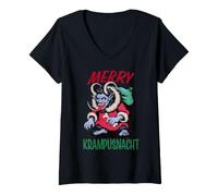 Donna Merry Krampusnacht Germanic Folklore Festive Horror Maglietta con Collo a V