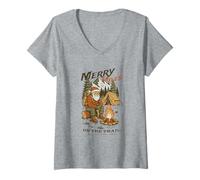 Donna Merry Miles on The Trail - Holiday Hike Crew Camping Santa Maglietta con Collo a V