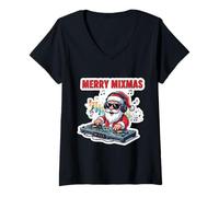 Donna Merry Mixmas Funny DJ Babbo Natale Dee Jay Holiday Xmas Maglietta con Collo a V