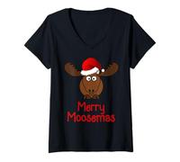 Donna Merry Moosemas Divertente Alce di Natale Maglietta con Collo a V