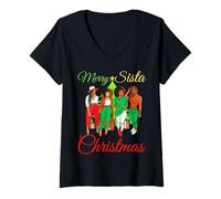 Donna Merry Sista Christmas Melanin Brutto Maglione di Natale Best Friends Maglietta con Collo a V