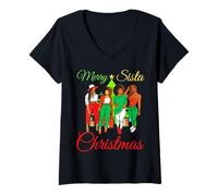 Donna Merry Sista Christmas Melanin Brutto Maglione di Natale Best Friends Maglietta con Collo a V
