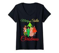 Donna Merry Sista Christmas Melanin Brutto Maglione di Natale Best Friends Maglietta con Collo a V