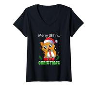 Donna Merry UHHH Meow Christmas Cat Illustration Graphic Designs Maglietta con Collo a V