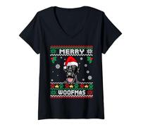 Donna Merry Woofmas Labrador Retriever Dog Ugly Christmas Sweater Maglietta con Collo a V