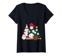 Donna Merry Xmas Baseball Tree Cappello di Babbo Natale Maglietta con Collo a V