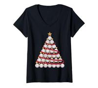 Donna Merry Xmas Baseball Tree Cappello di Babbo Natale Maglietta con Collo a V