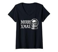 Donna Merry Xmas - Palla di Neve Gotica con Teschio Maglietta con Collo a V