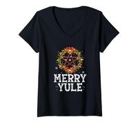 Donna Merry Yule - Winter Solstice - Holly Pentagram - Gift Maglietta con Collo a V