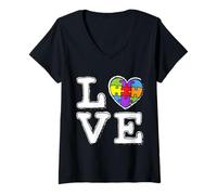 Donna Mese della Consapevolezza Dell'autismo Amore Accettare Maglietta con Collo a V