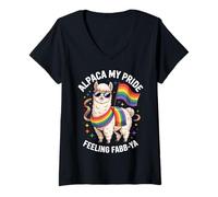 Donna Mese dell'orgoglio LGBT Alpaca LGBTQIA+ Maglietta con Collo a V