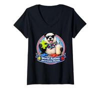 Donna Mese Mondiale della consapevolezza dell'autismo, Puzzle Panda Milkshake Maglietta con Collo a V