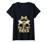 Donna Mese Nazionale del Miele di Save The Bees Month Maglietta con Collo a V