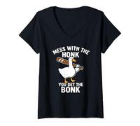 Donna Mess with The Honk You Get Bonk Funny Goose Stupido Uccello Meme Maglietta con Collo a V