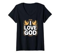 Donna Messaggio di Halo con Colombe ispiratrici I Love God Maglietta con Collo a V