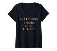 Donna Messaggio Positivo Everything is Going to be Alright Design Maglietta con Collo a V