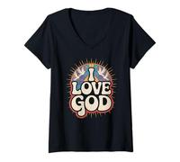 Donna Messaggio spirituale ispiratore I Love God Maglietta con Collo a V