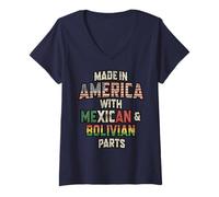 Donna Messicano E Boliviano Made in America Mix Heritage Vintage Maglietta con Collo a V