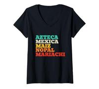 Donna Messico Azteca Mexica Maiz Nopal Mariachi Maglietta con Collo a V