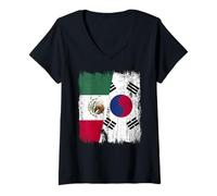 Donna Messico Corea del Sud Mezza Bandiera Messicano Corea del Sud Pat Maglietta con Collo a V