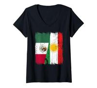 Donna Messico Kurdistan Half Flag Mexican Kurdish Heritage Jersey Maglietta con Collo a V